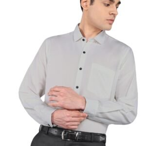 Mens Regular fit Solid Formal Cotton Shirt with Spread Collar and Full Sleeves Stylish & Comfortable | Ideal for Office, Meetings, Gift(Grey)
