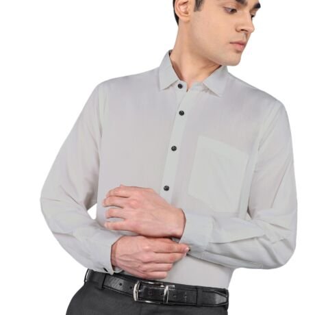 Mens Regular fit Solid Formal Cotton Shirt with Spread Collar and Full Sleeves Stylish & Comfortable | Ideal for Office, Meetings, Gift(Grey)
