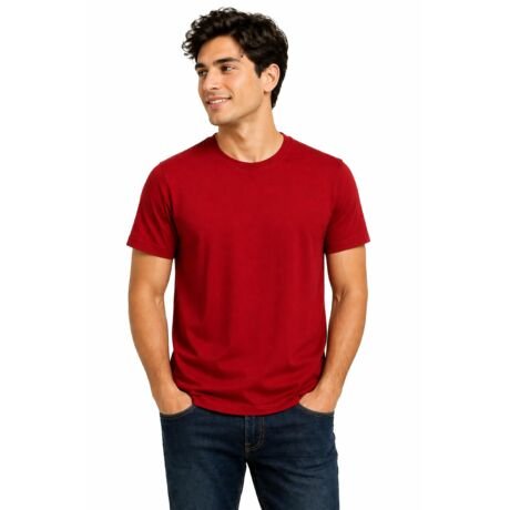 Men's Round Neck Short Sleeve Casual T-Shirt | Men's Regular Fit Casual T-Shirt (in, Alpha, Regular, Red)