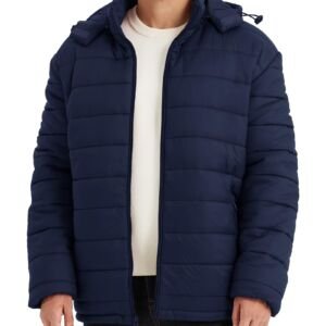 Men's Winter Puffer Jacket Hooded Fleece Warm Outerwear, Inkling Blue, XX-Large