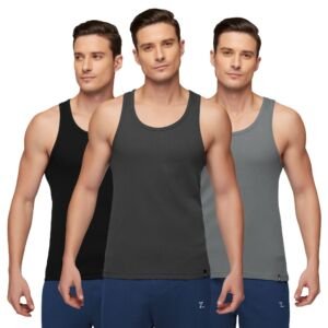 Men's Super Combed Cotton Round Neck Ribbed Vest - High Moisture Absorbing Innerwear for Men with Anti-Microbial Silver Finish