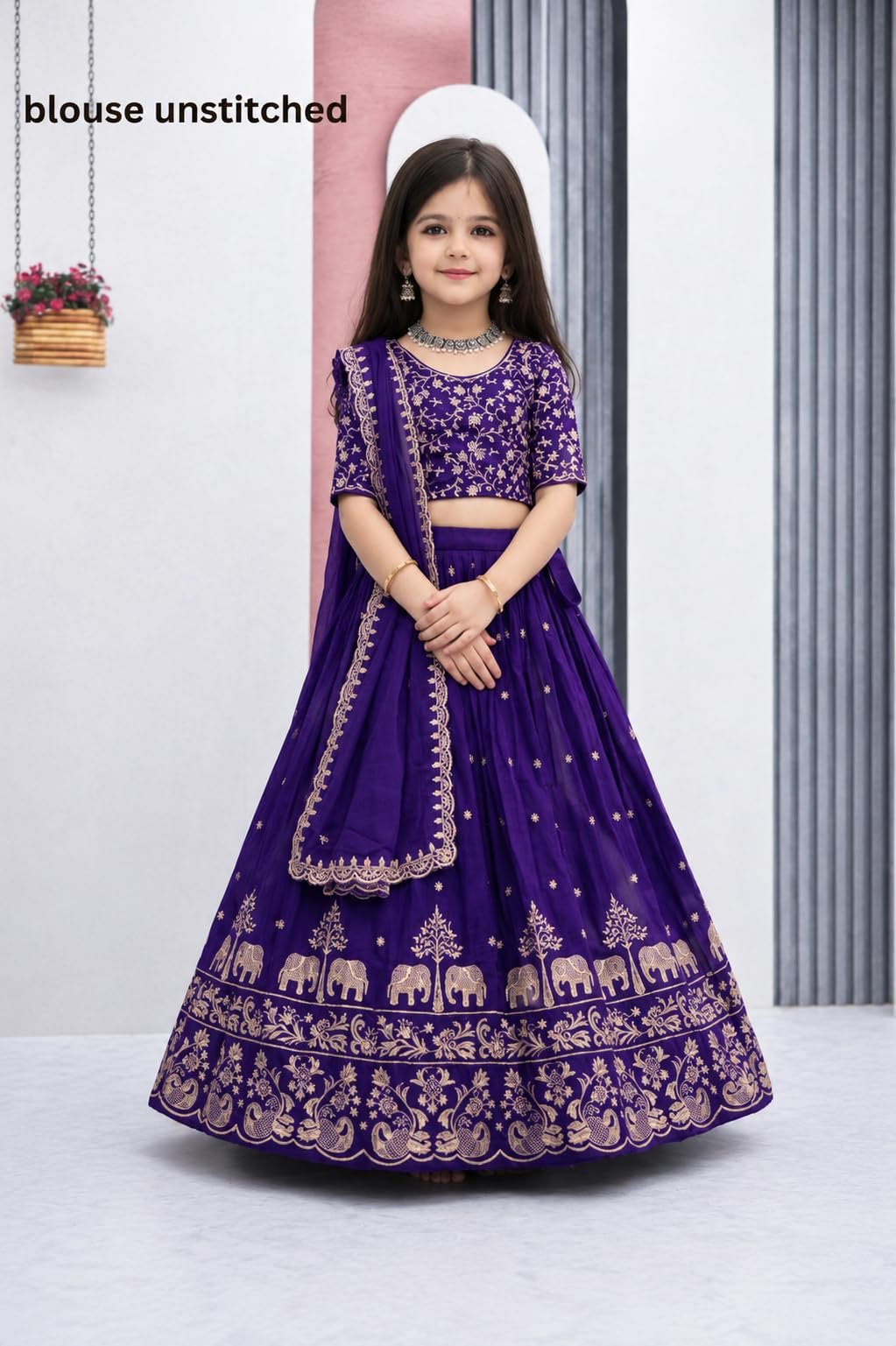 Kids Chiffon Lehenga Choli, Ethnic for Girls (BLUE, 7-8 Y) - Image 4