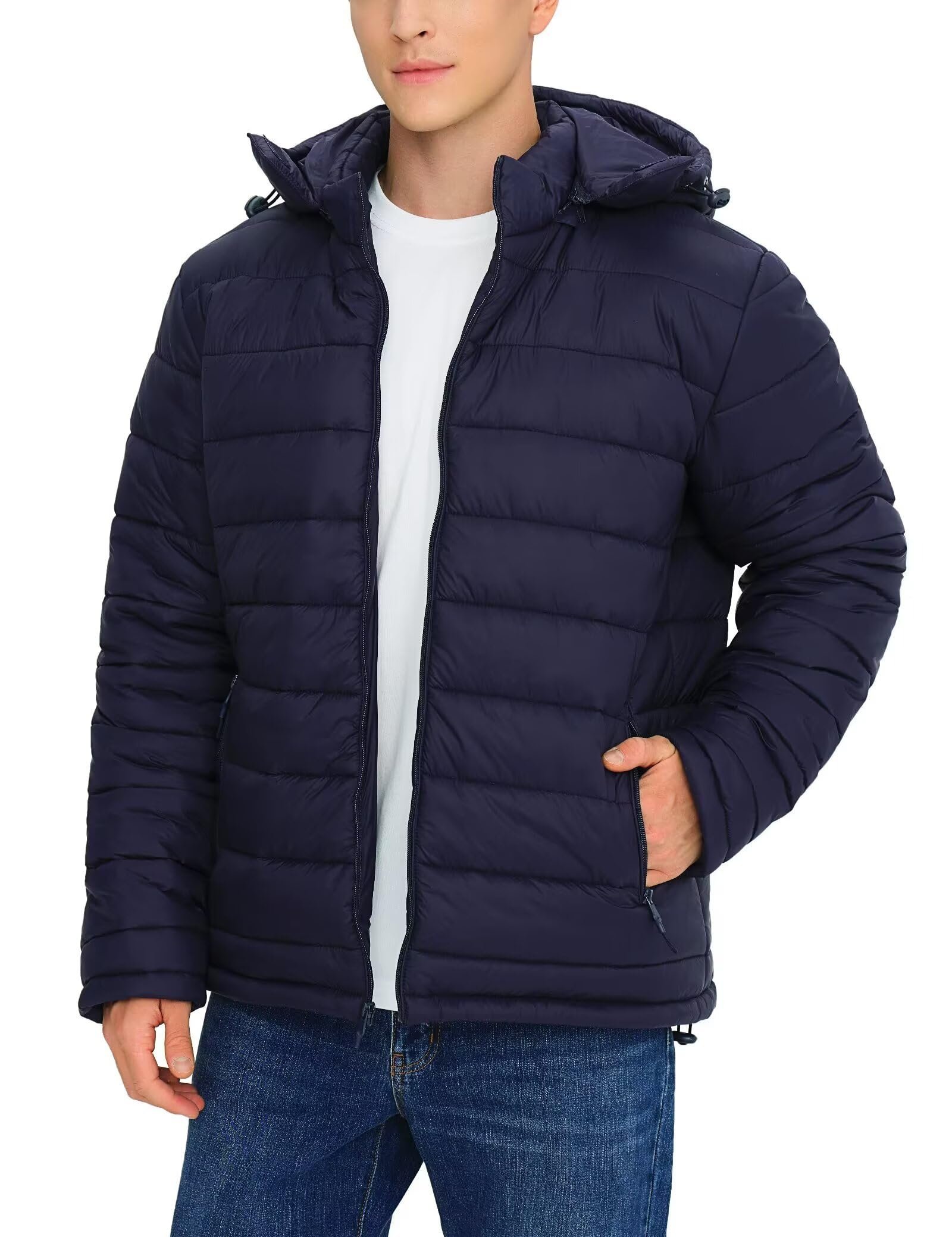 Men's Winter Puffer Jacket Hooded Fleece Warm Outerwear, Inkling Blue, XX-Large - Image 2