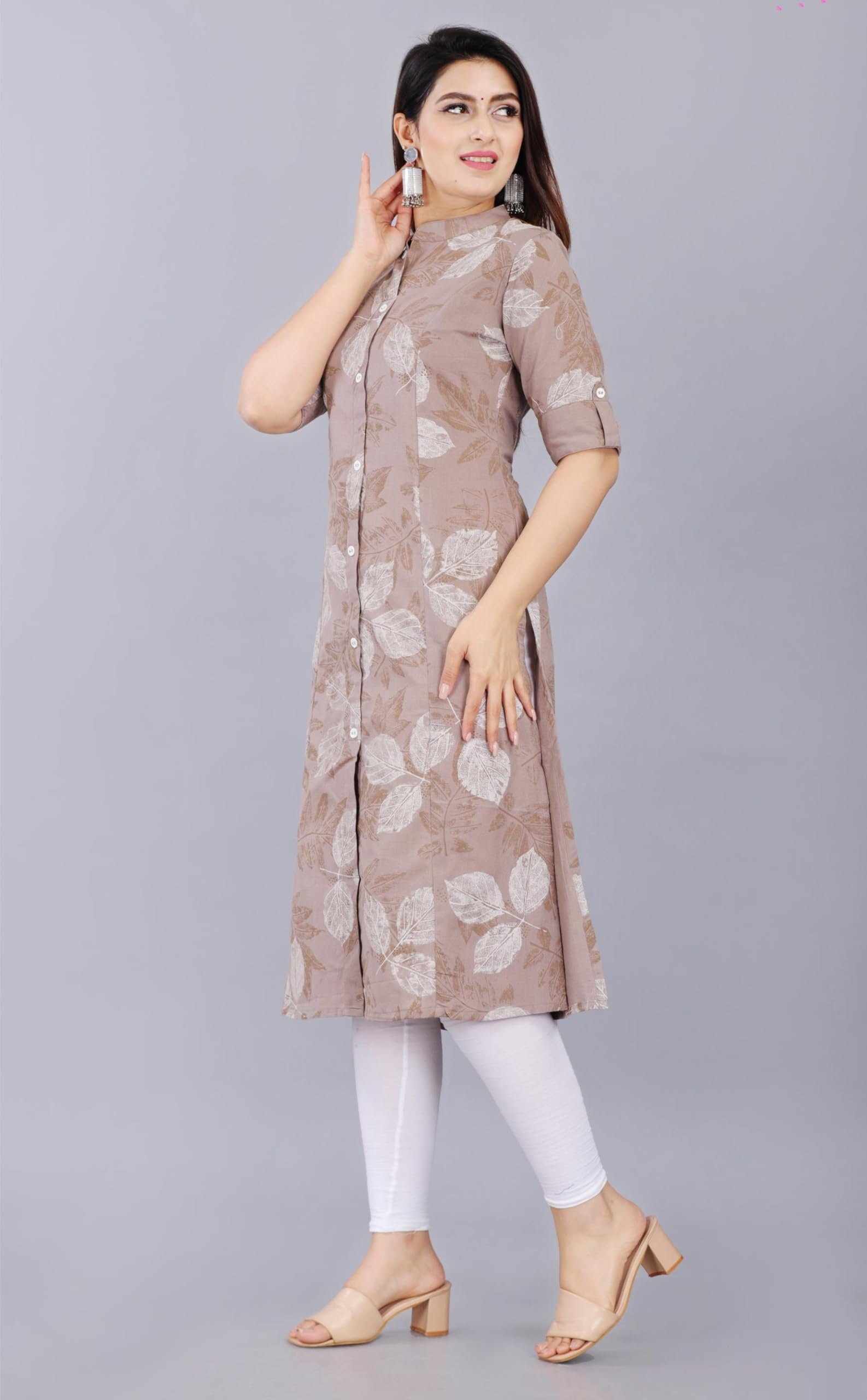 Mintmarie Womens Rayon Flax Aline Regular Fit Kurti With Mandarin Collar, Printed Calf Length Elbow Sleeve Tunic For Formal & Casual Wear (Xxxlarge, Light Blue) - Image 2