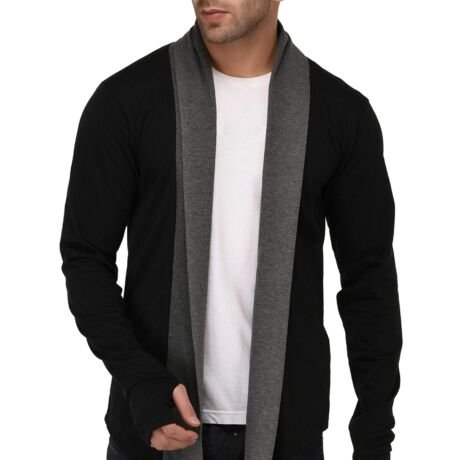 Men's Cotton Open Neck Cardigan (ST-11-BC-M_Black_Medium)