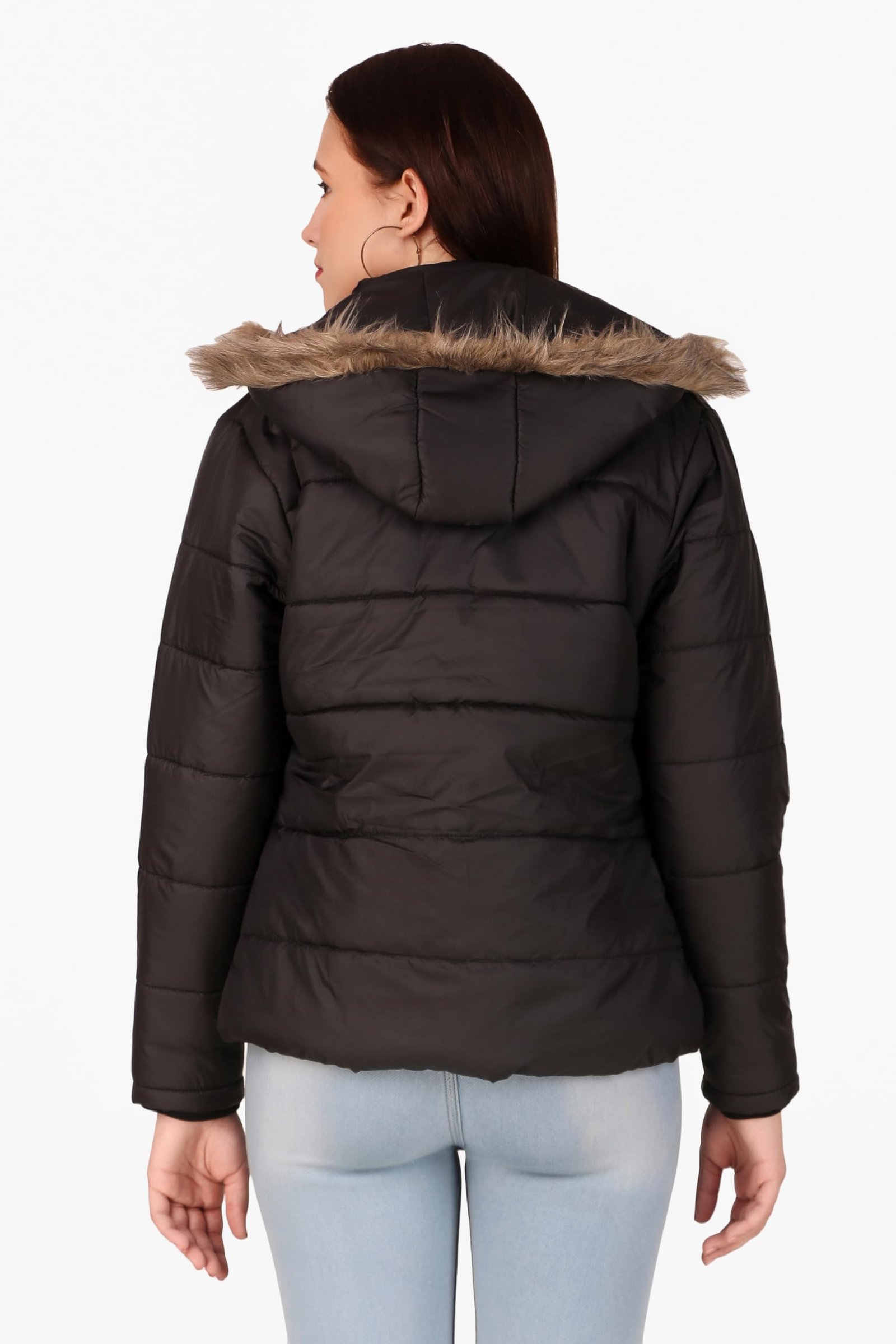 Fashionable Women's Long Quilted Jacket - Full Sleeves Winter Wear for Girls, Stylish Solid Color (Black) - Image 5