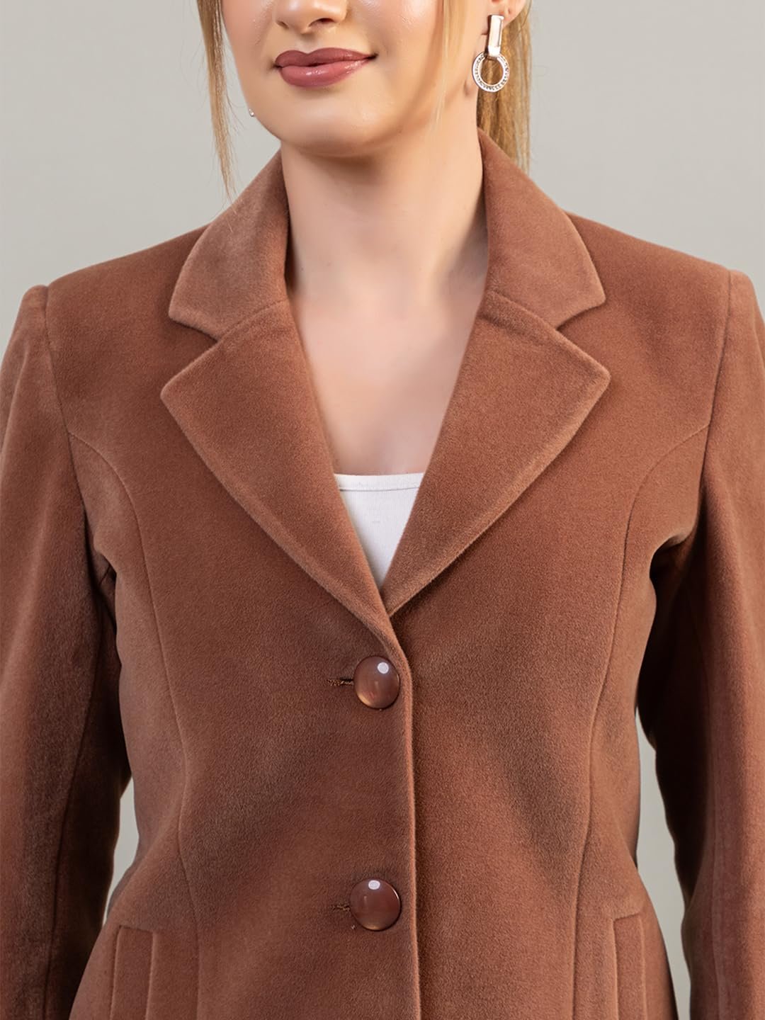Winter Wear Casual Wear Acrylic Blend Soft & Warm Full Sleeve Solid Womens Long Coat (4354Mouse) - Image 5