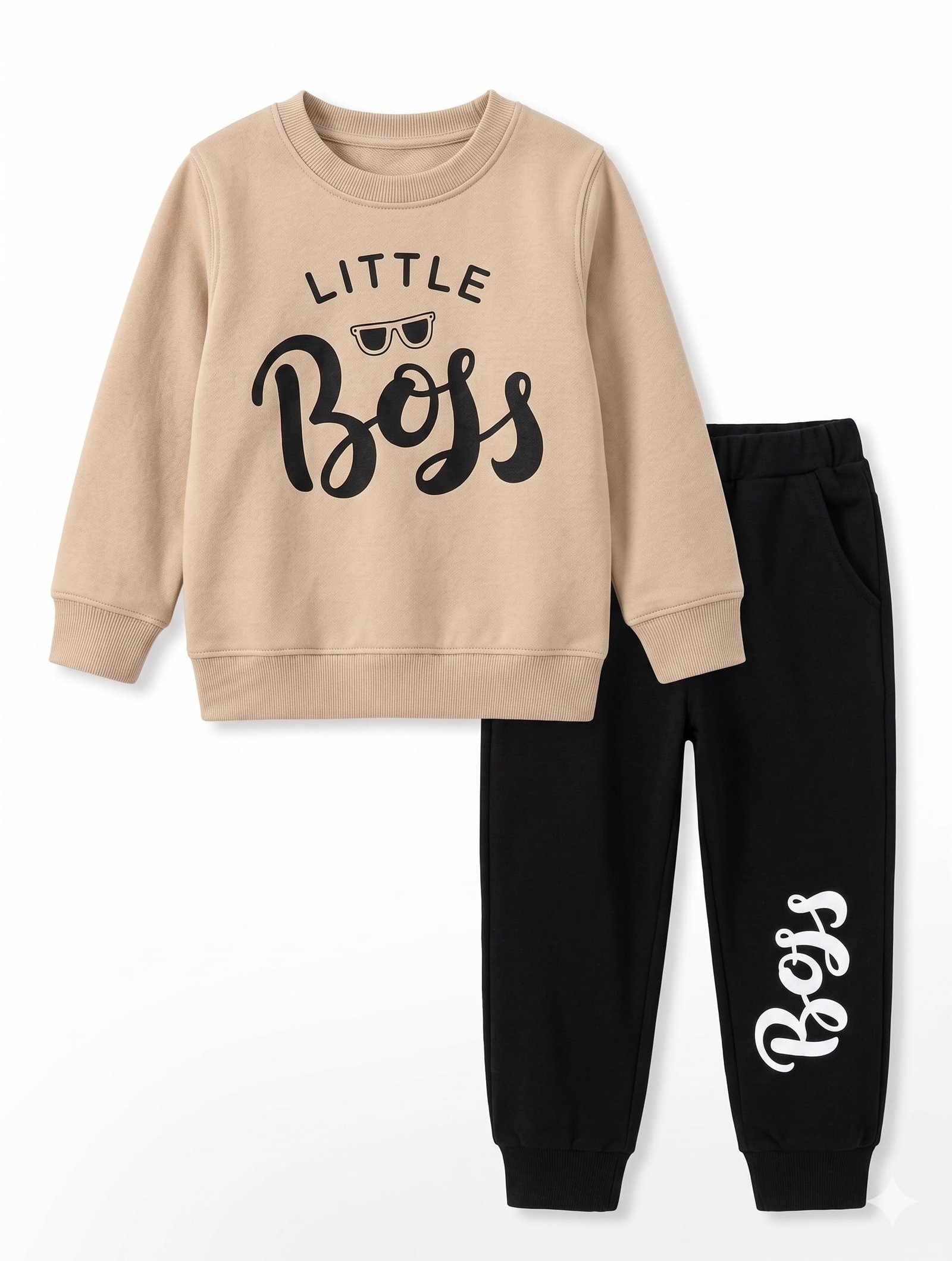 Kids Dress for Boys | Printed Boy's Cotton Full Sleeves Sweatshirt and Pant Set | Sweatshirt and Joggers Combo Clothing Trendy Dress for Baby Boys-Black (Little boss, 6-12 M) - Image 2