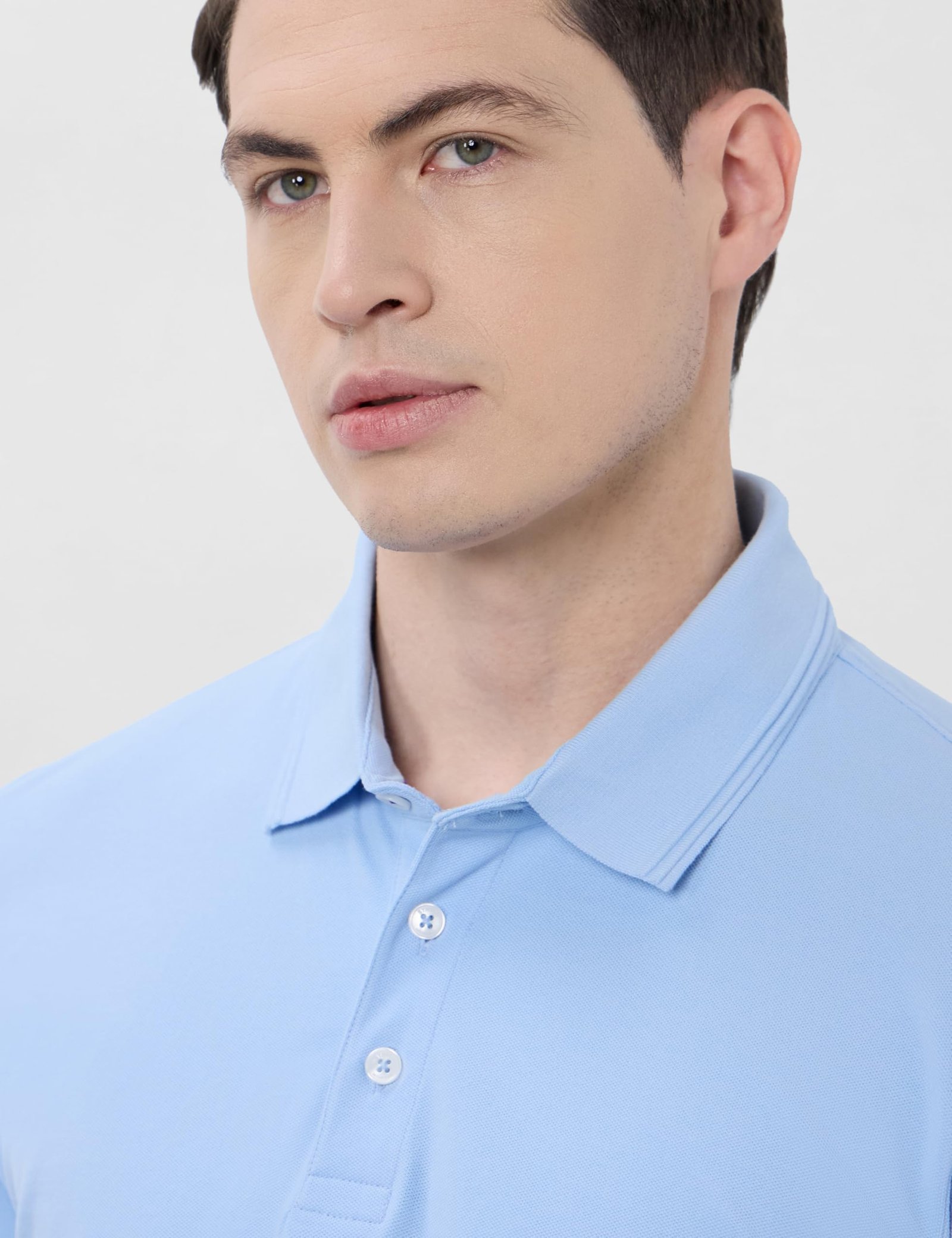 Men's Cotton Stretch Solid Polo T-Shirt (Regular Fit | Pique Knit) (Sky Blue) - Image 5