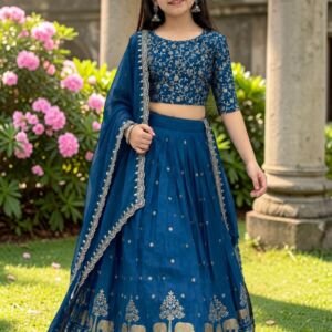 Kids Lehenga Choli with Gold Print and Dupatta (RAMA, 10-11 Y)