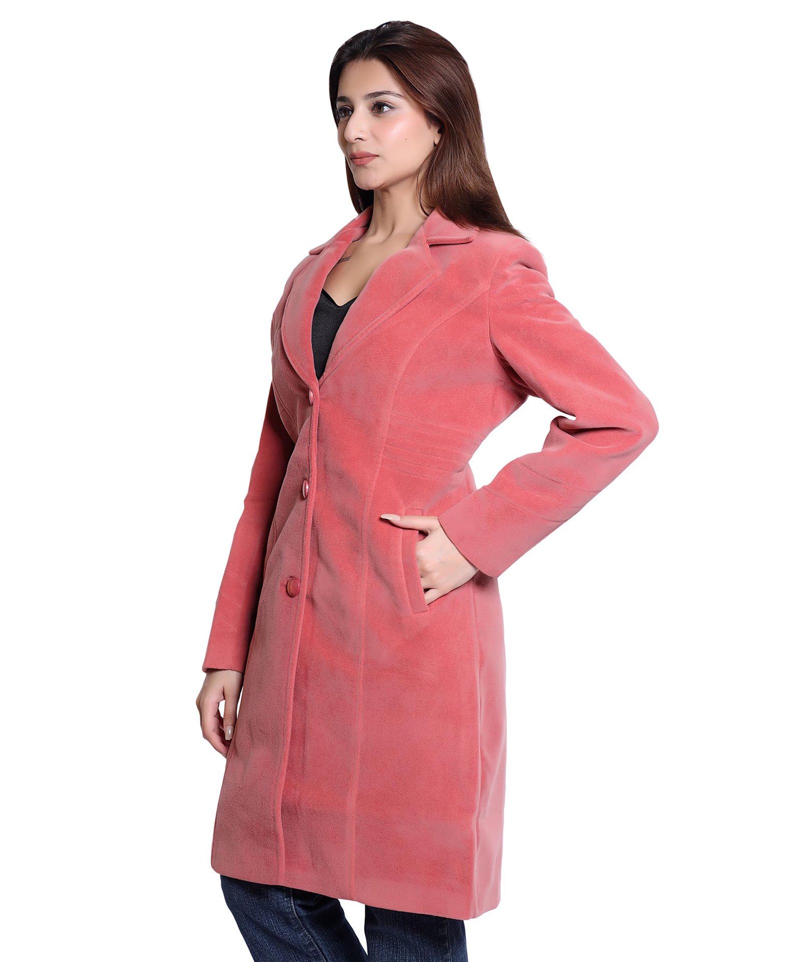 CUT Women's Long Overcoat | Elegant Slim Fit Winter Jacket | Formal Office Wear | Stylish Outerwear with Button Closure & Side Pockets for All Seasons - Image 3