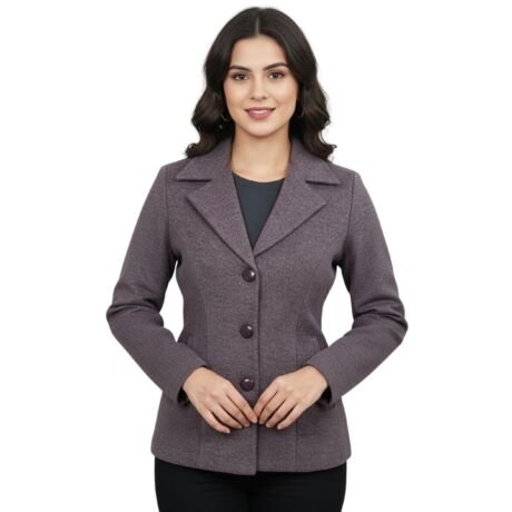 Women’s Velvet Blazer Jacket – Elegant Medium Long Formal Coat with Button Closure, Tailored Fit, Soft Premium Fabric, Office, Winter Fashion Outerwear (in, Alpha, Regular, Muted Purple)