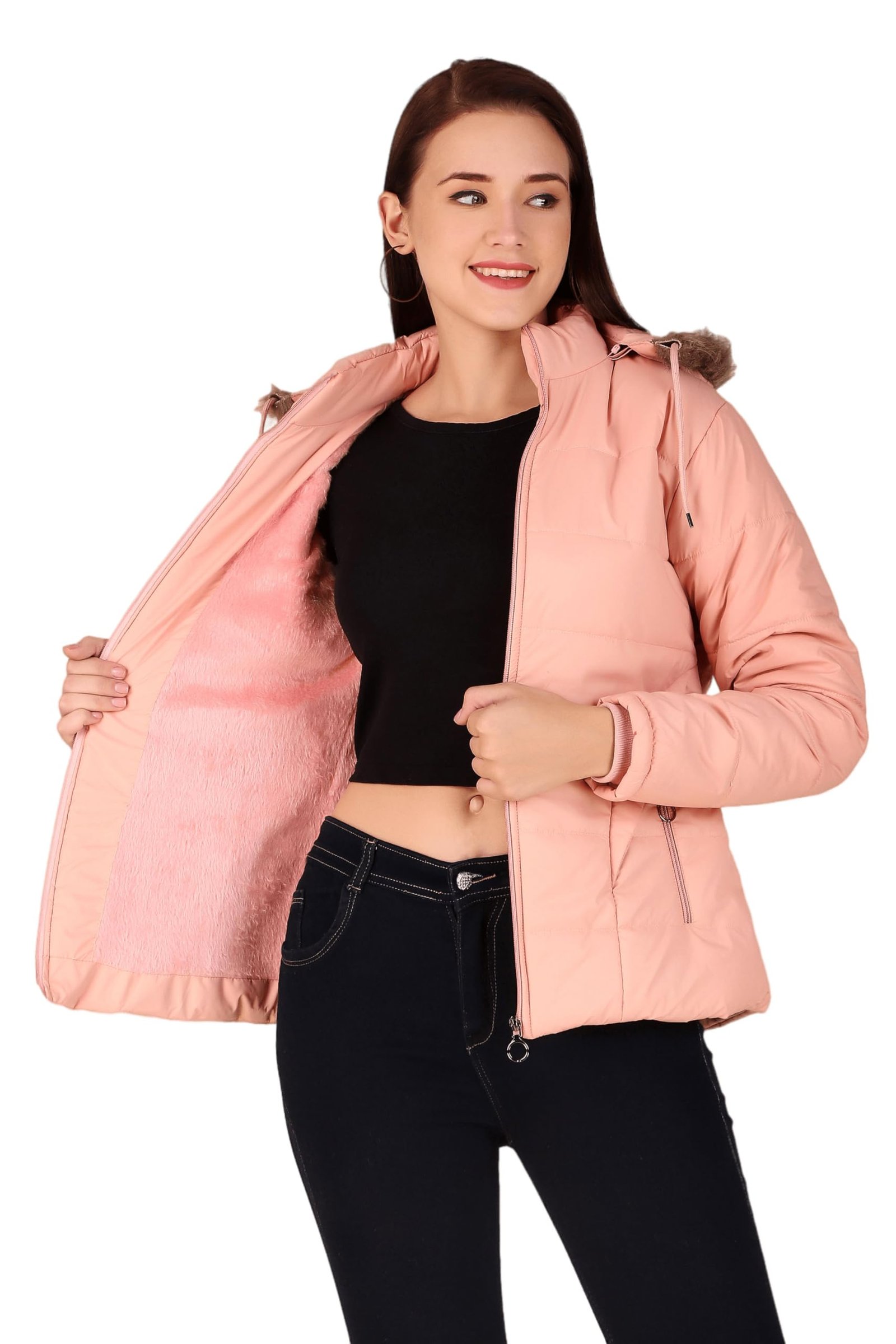 Fashionable Jacket For Girls Jacket For Womenโs Latest Solid Color Stylish Long Jacket/Women's Quilted Jacket Full Sleeves Winter Jacket Girls Winter Wear Jacket (Peach)
