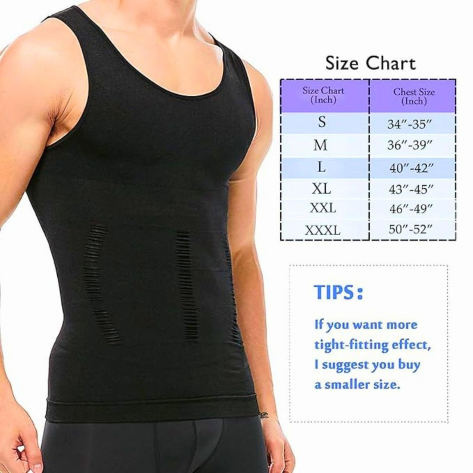 Waist Slimming Abdominal Shapewear Vest for Men | Body Shaper Compression Tank Top (in, Alpha, Regular, Black, Sleeveless) - Image 5