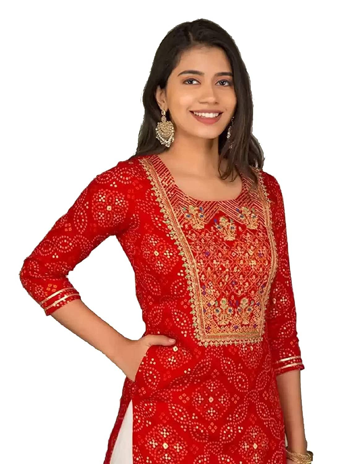 Generic Women Rayon Kurta Palazzos Set(KURTI-RD-XXL_Red_2XL) - Image 4