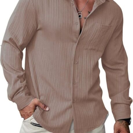 Men's Regular Fit Solid Pattern Polyester Blend Shirt with Collared Neck Long Sleeve and Standard Length | Shirt for Man