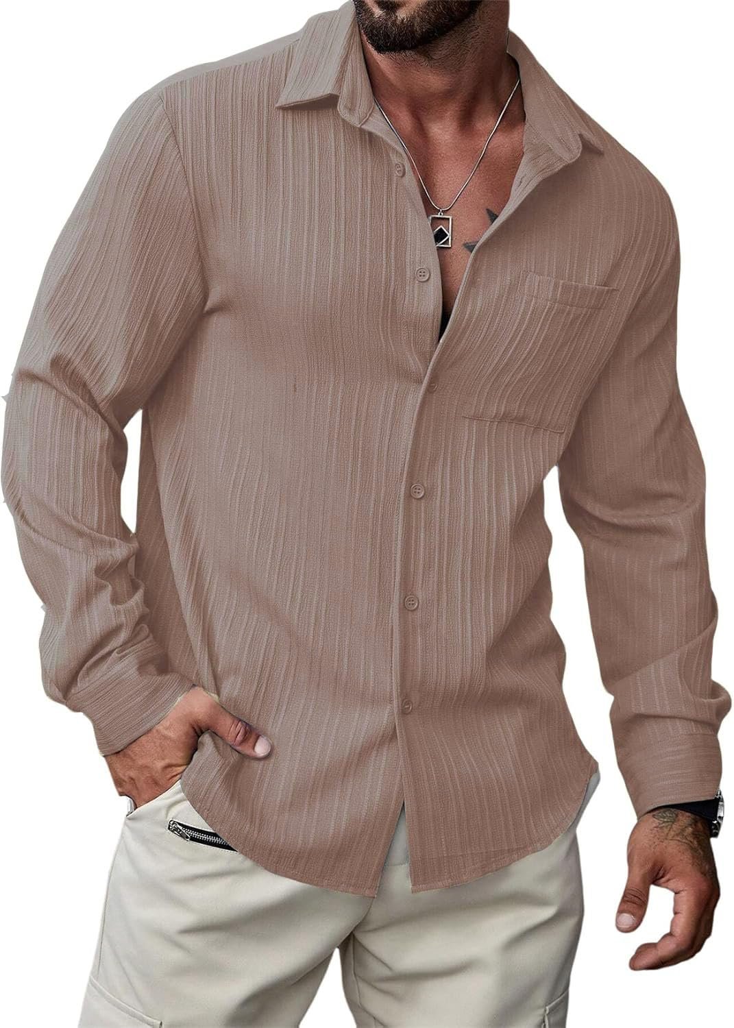 Men's Regular Fit Solid Pattern Polyester Blend Shirt with Collared Neck Long Sleeve and Standard Length | Shirt for Man