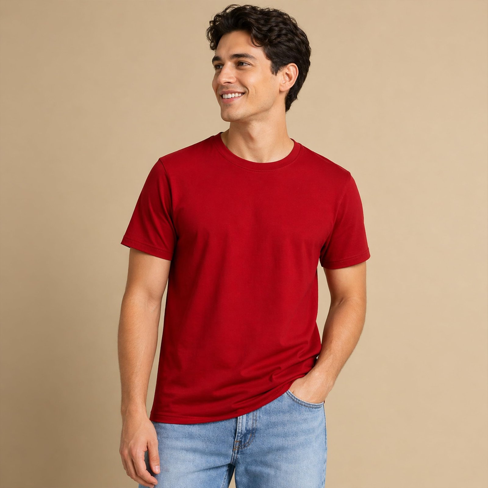 Men's Round Neck Short Sleeve Casual T-Shirt | Men's Regular Fit Casual T-Shirt (in, Alpha, Regular, Red) - Image 4