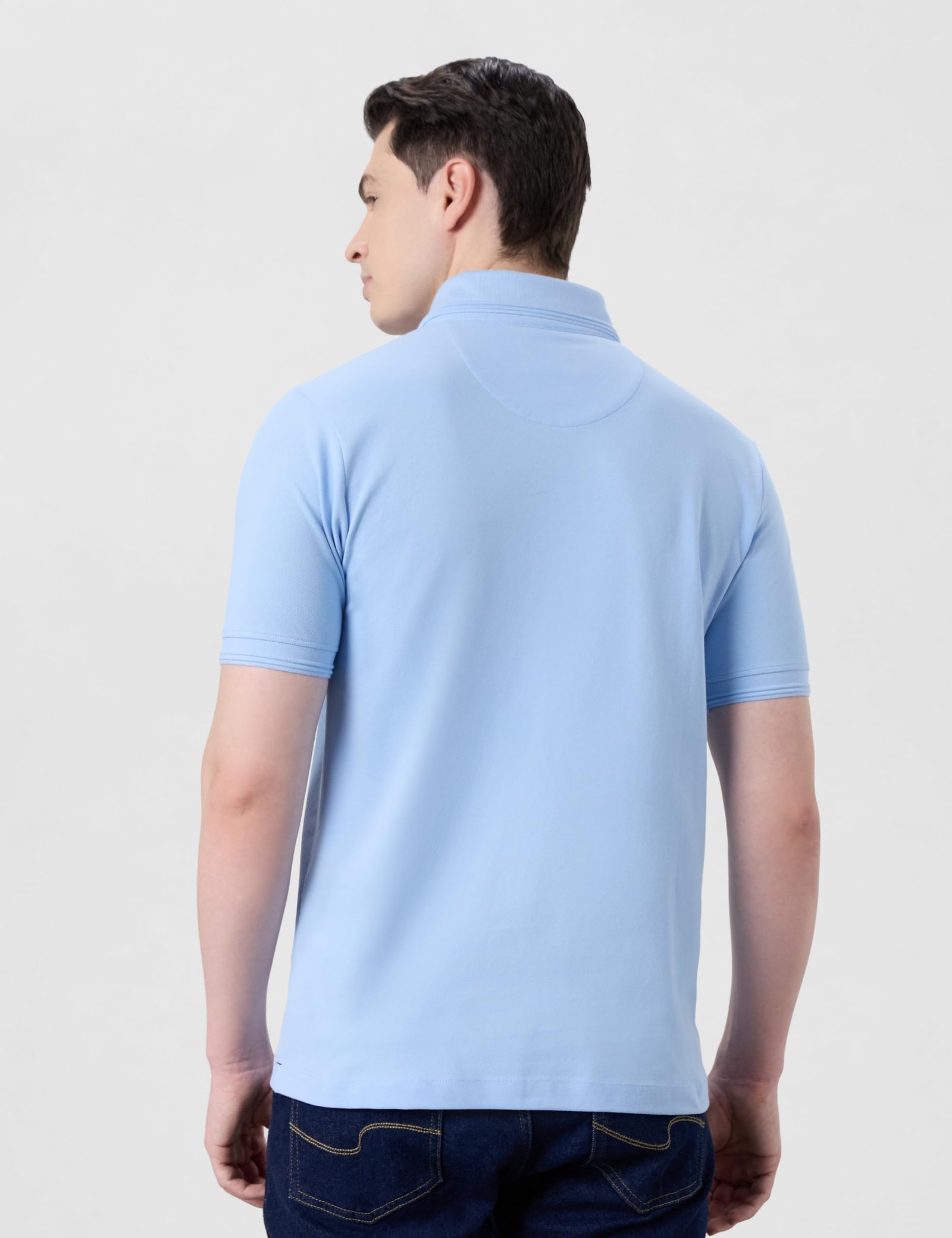 Men's Cotton Stretch Solid Polo T-Shirt (Regular Fit | Pique Knit) (Sky Blue) - Image 4