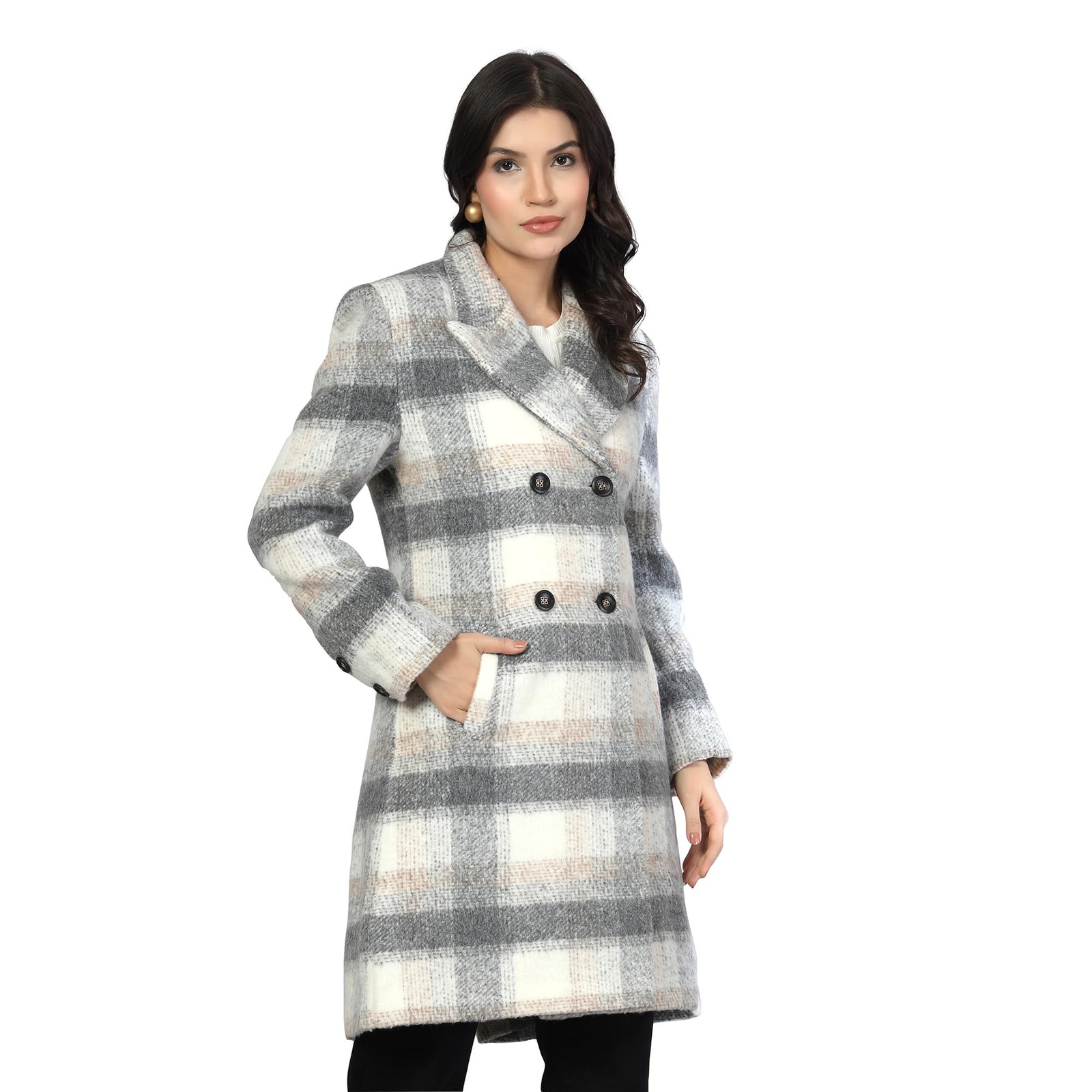 Women Double-Breasted Long Coat Grey - Image 3