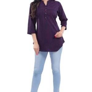 Womens Polyester Crepe Regular fit Straight Casual Wear Short Tunic Top for Girls (Navy Blue) | Short Kurti for Jeans for Women