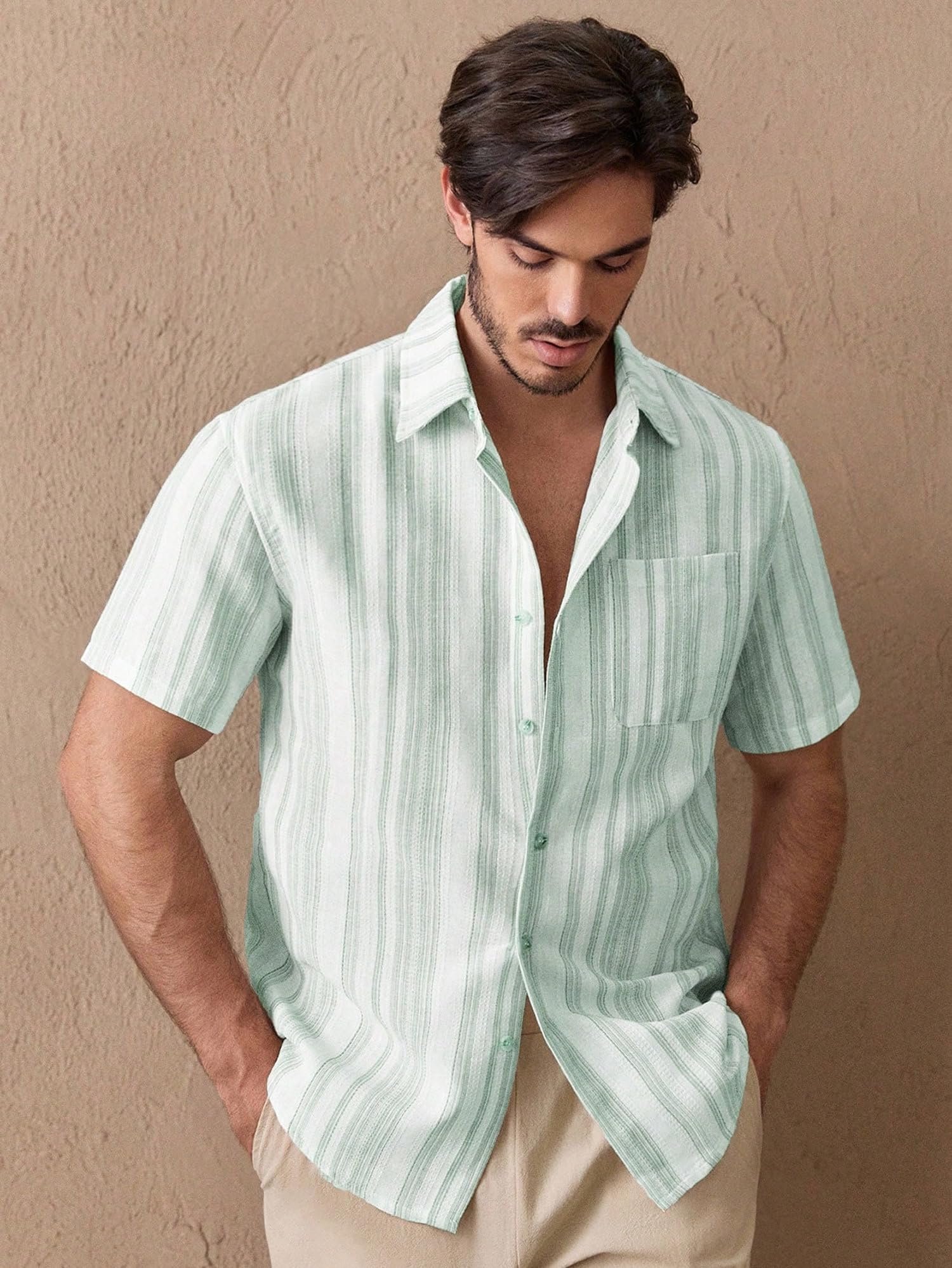Shirt for Men || Regular Fit Stylish Shirt for Men (Lilen-Strip-Green) - Image 5