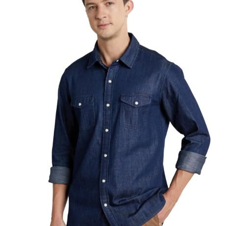 Men's Casual Cotton Denim Shirt (Regular Fit) (Dark Rinse)