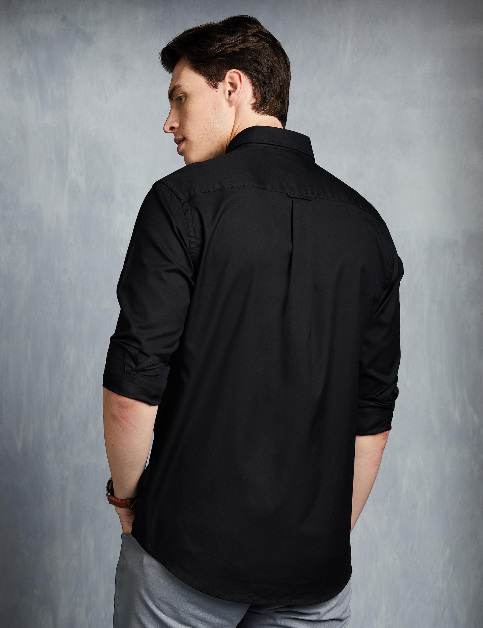 Men's Stylish Solid All Day Fresh Buttondown Casual Shirt - Regular Fit|Plain|Full Sleeve|Cotton Semi Formal Wear (Available in Plus Size & Combo Pack, Black) - Image 2
