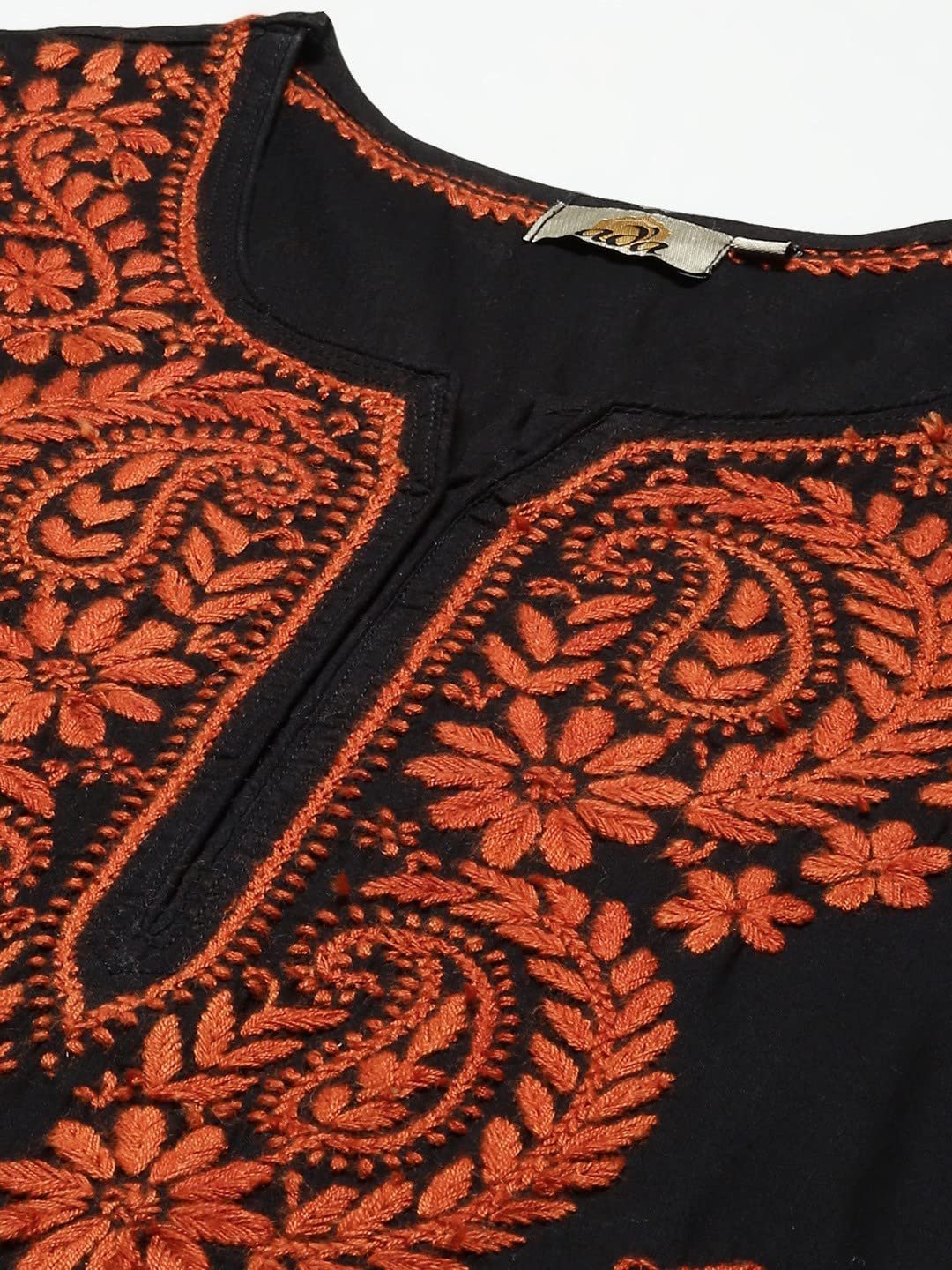 Hand Embroidered Chikankari Black Cotton Kurta for Women A411277 - Image 6