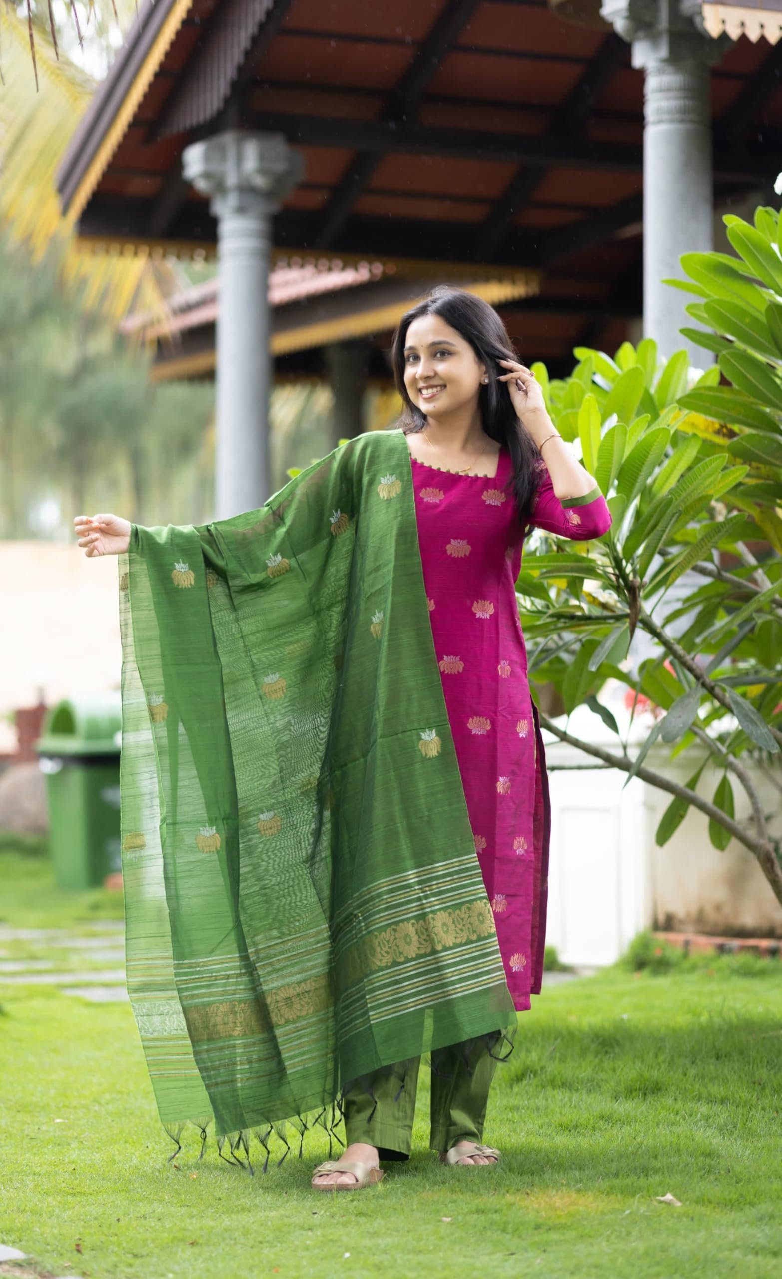 Women's Beautiful Kanchi Cotton Salwar Suit And Zari With Zalar Work kurti Set with Round Neck,Short Sleeve Traditional Kurti set For Any Occasion (IN, Alpha, 2XL, Regular, WOMEN, RANI PINK) - Image 3