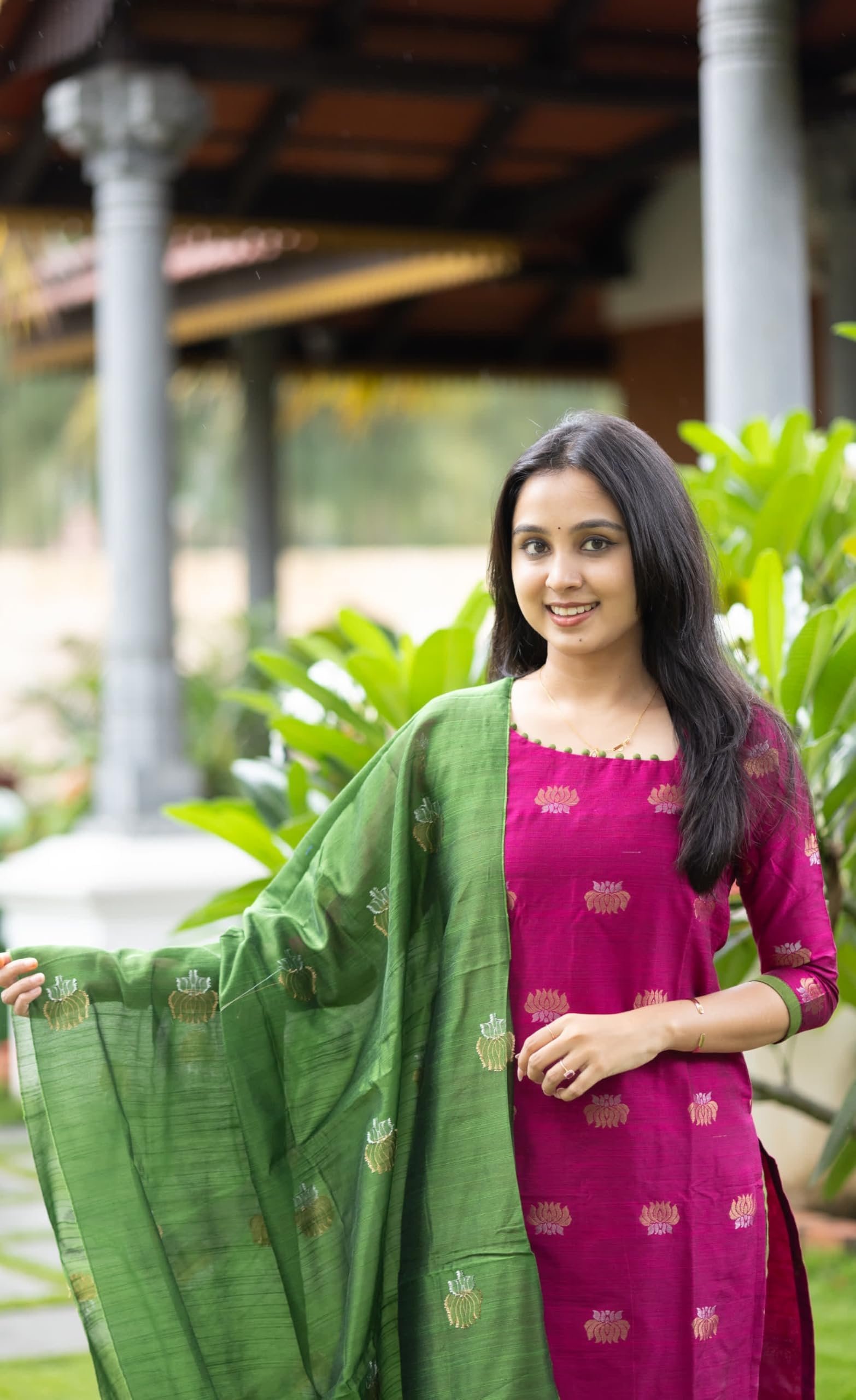Women's Beautiful Kanchi Cotton Salwar Suit And Zari With Zalar Work kurti Set with Round Neck,Short Sleeve Traditional Kurti set For Any Occasion (IN, Alpha, 2XL, Regular, WOMEN, RANI PINK) - Image 2