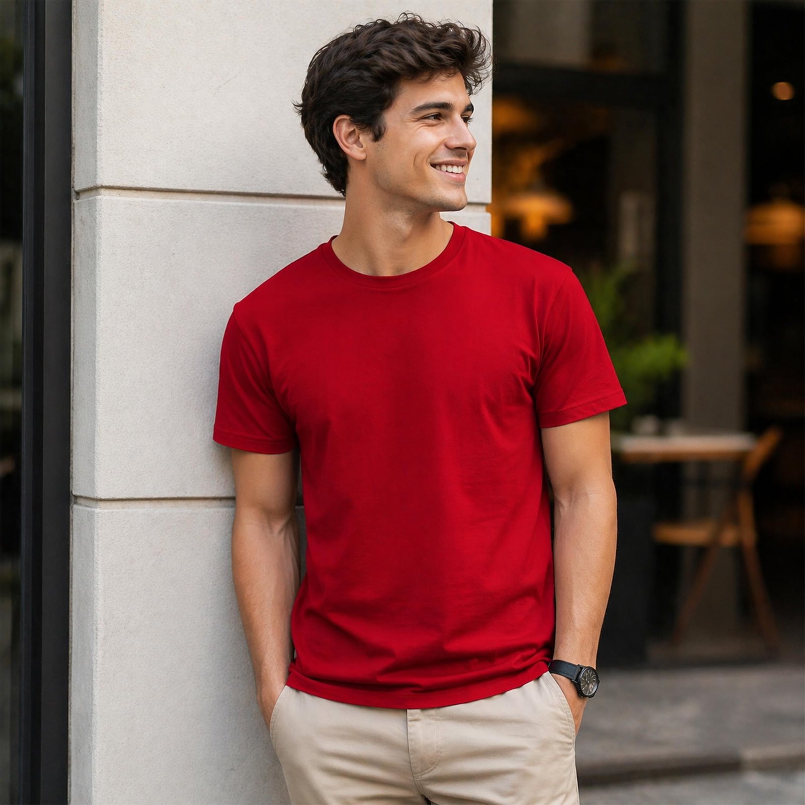 Men's Round Neck Short Sleeve Casual T-Shirt | Men's Regular Fit Casual T-Shirt (in, Alpha, Regular, Red) - Image 3
