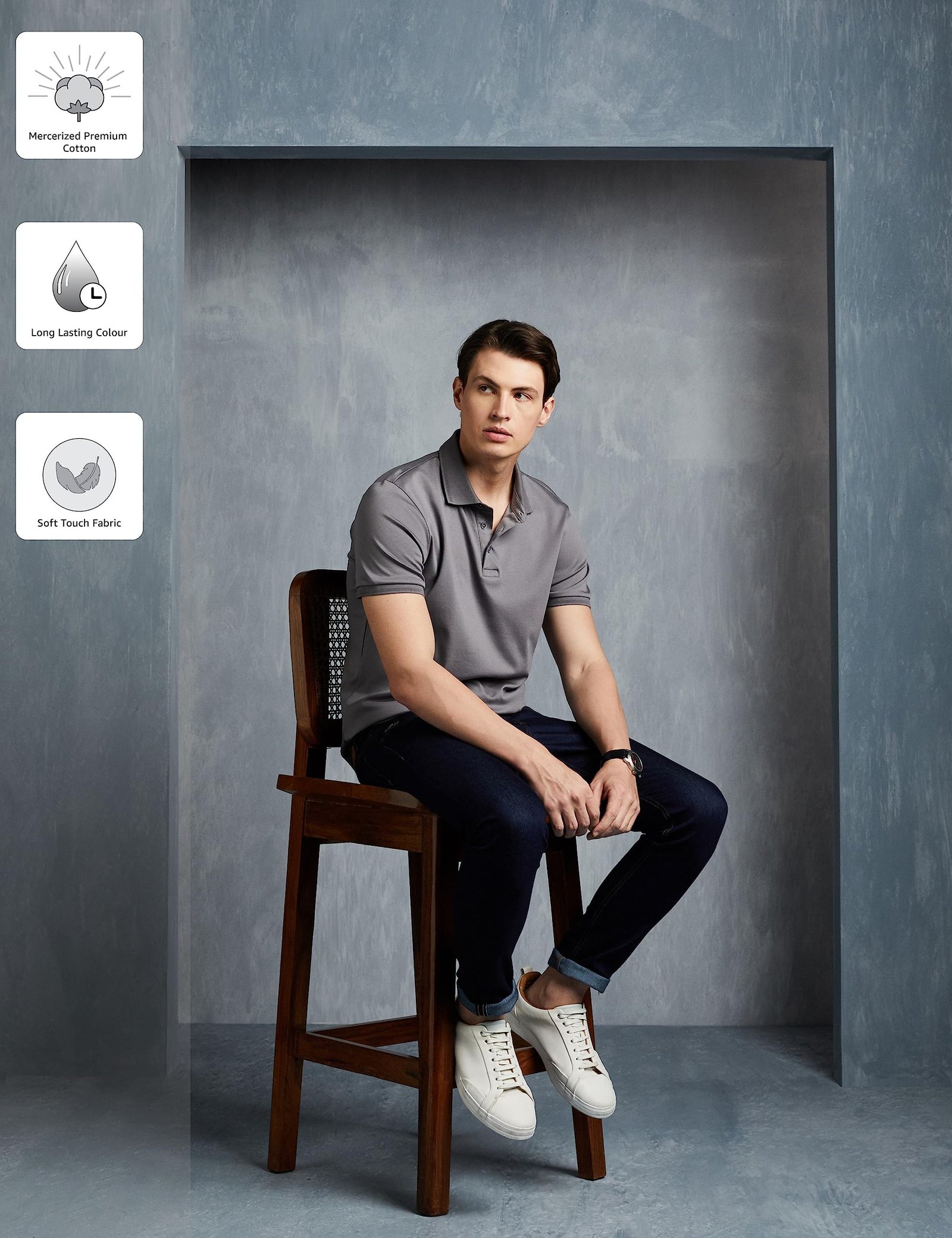 Men's Cotton Super Soft Classic Polo T-Shirt: Regular Fit (Syp-A22-Pl-01_Grey) - Image 3