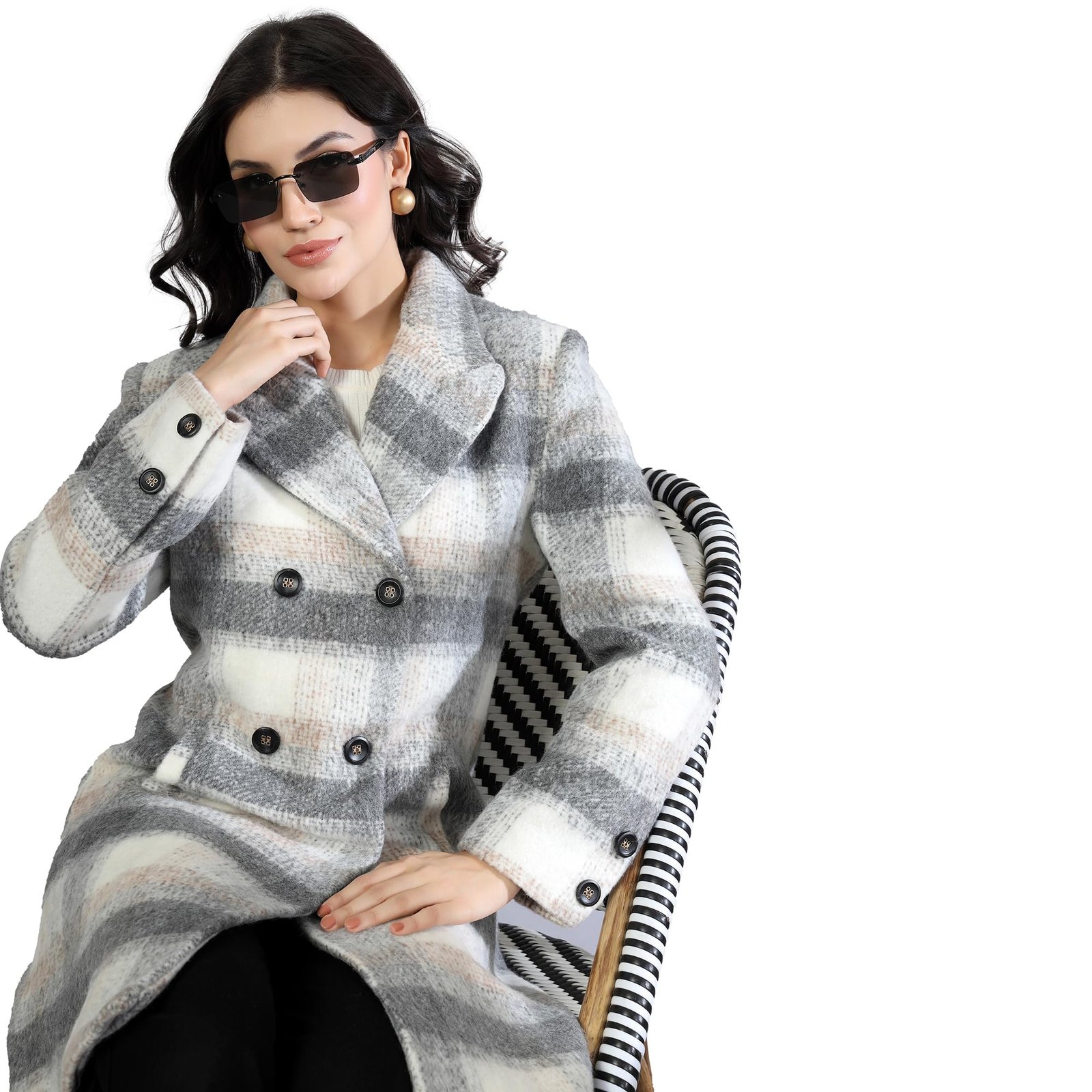 Women Double-Breasted Long Coat Grey - Image 7