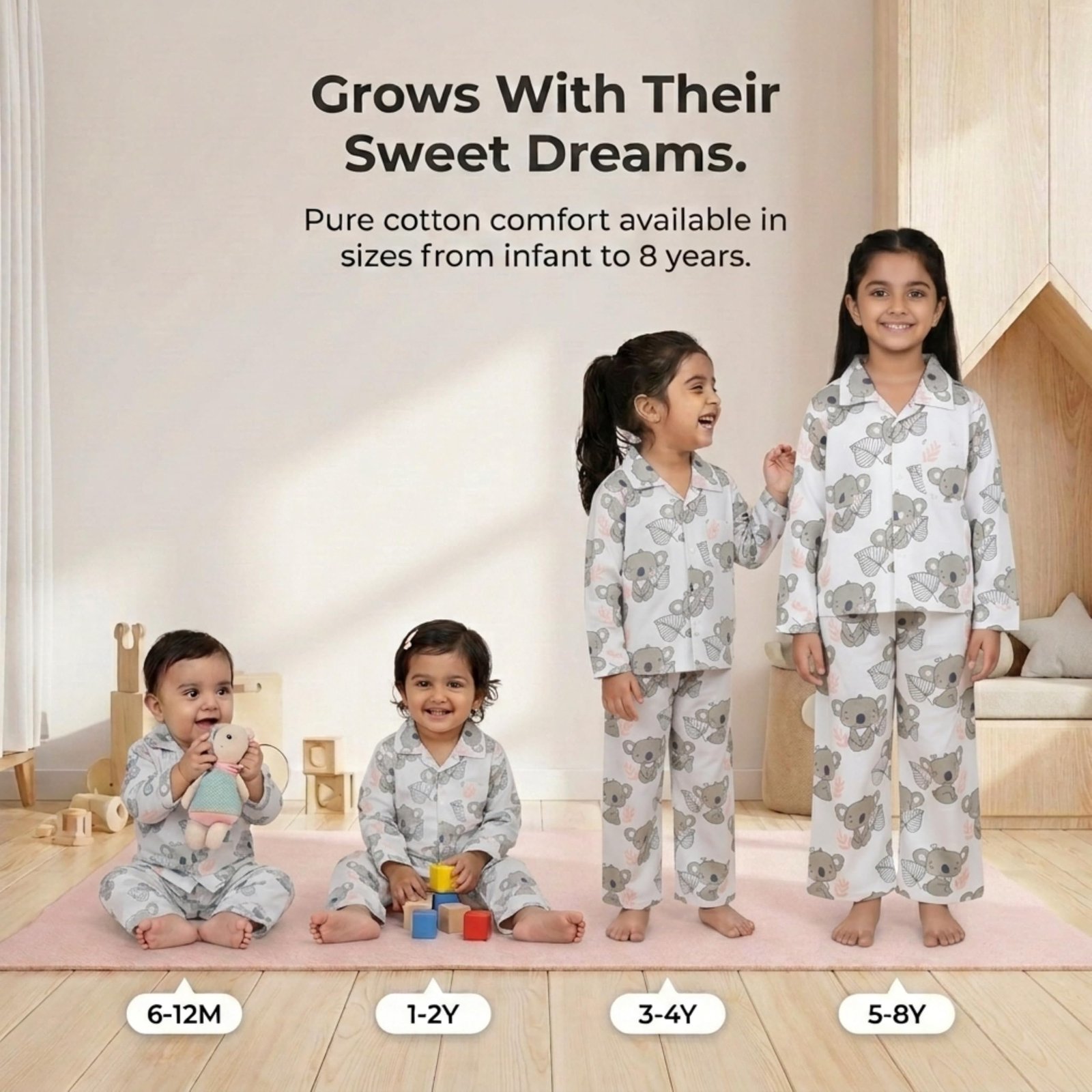 Kids Cotton Night Suit for Boys and Girls | Soft Breathable Night Dress for Kids Boys and Girls | Printed Nightsuit Pajama Set | All-Season Sleepwear for Daily Use | Baby Koala | 5-6Y - Image 2