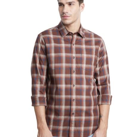 Men's Stylish Checkered Casual Shirt - Regular Fit | Full Sleeve | Pure Cotton | Smart Casual Wear (Available in Plus Size) (SP-M-S25-CS-108-Brown1-6XL)
