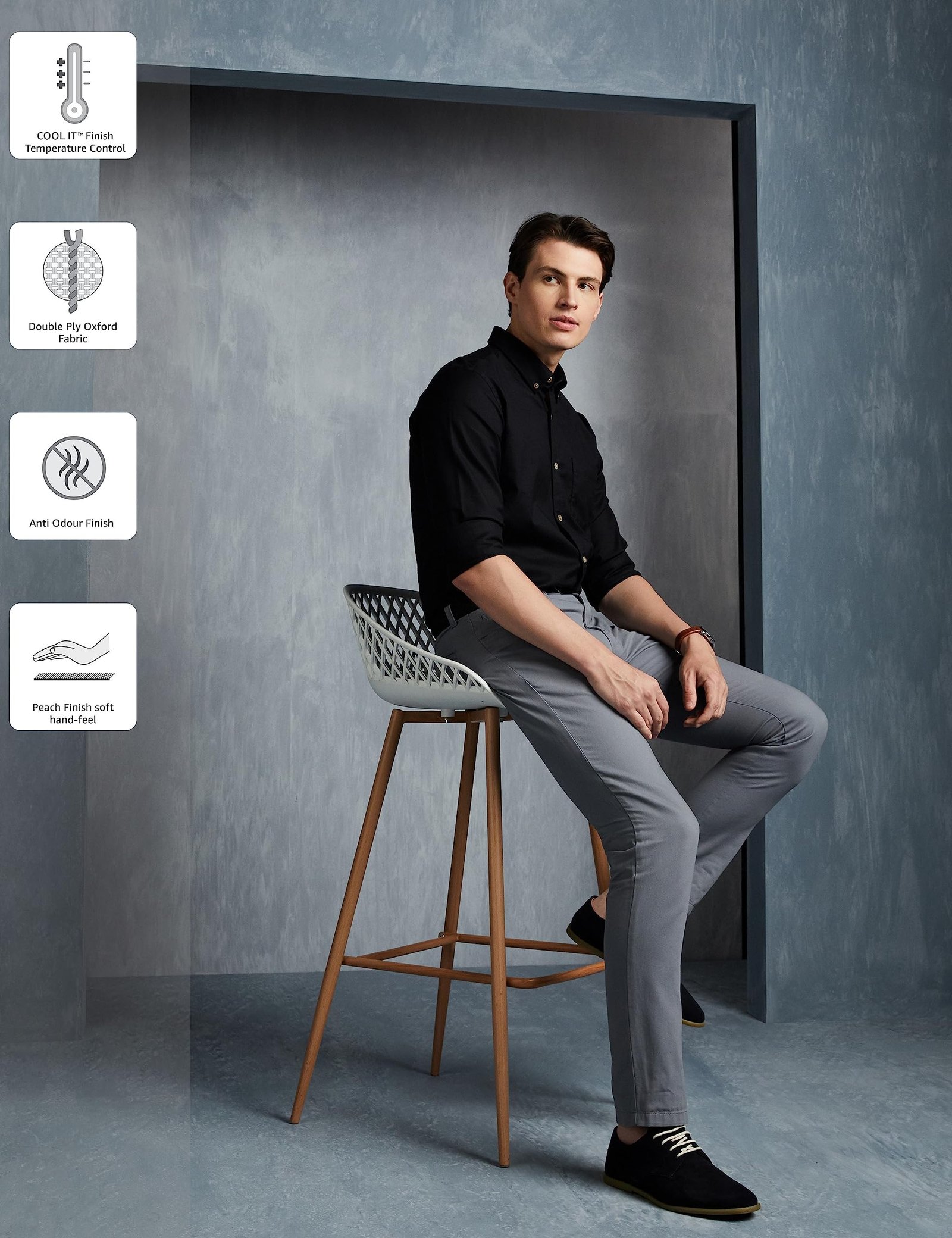 Men's Stylish Solid All Day Fresh Buttondown Casual Shirt - Regular Fit|Plain|Full Sleeve|Cotton Semi Formal Wear (Available in Plus Size & Combo Pack, Black) - Image 3