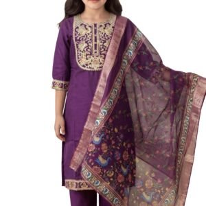 Girls Embroidered Kurta Pant Set with Printed Dupatta | Ethnic Traditional 3-Piece Suit Set for Girls(Teal_7-8 Years)
