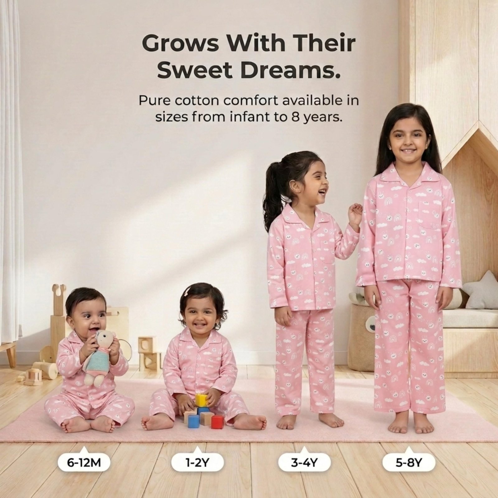 Cotton Night Suit for Kids Boys and Girls | Breathable Night Dress for Kids Boys and Girls | Printed Pajama Set | All-Season Daily Use Sleepwear | Party, Bunny | 4-5Y | Pack of 2 - Image 2