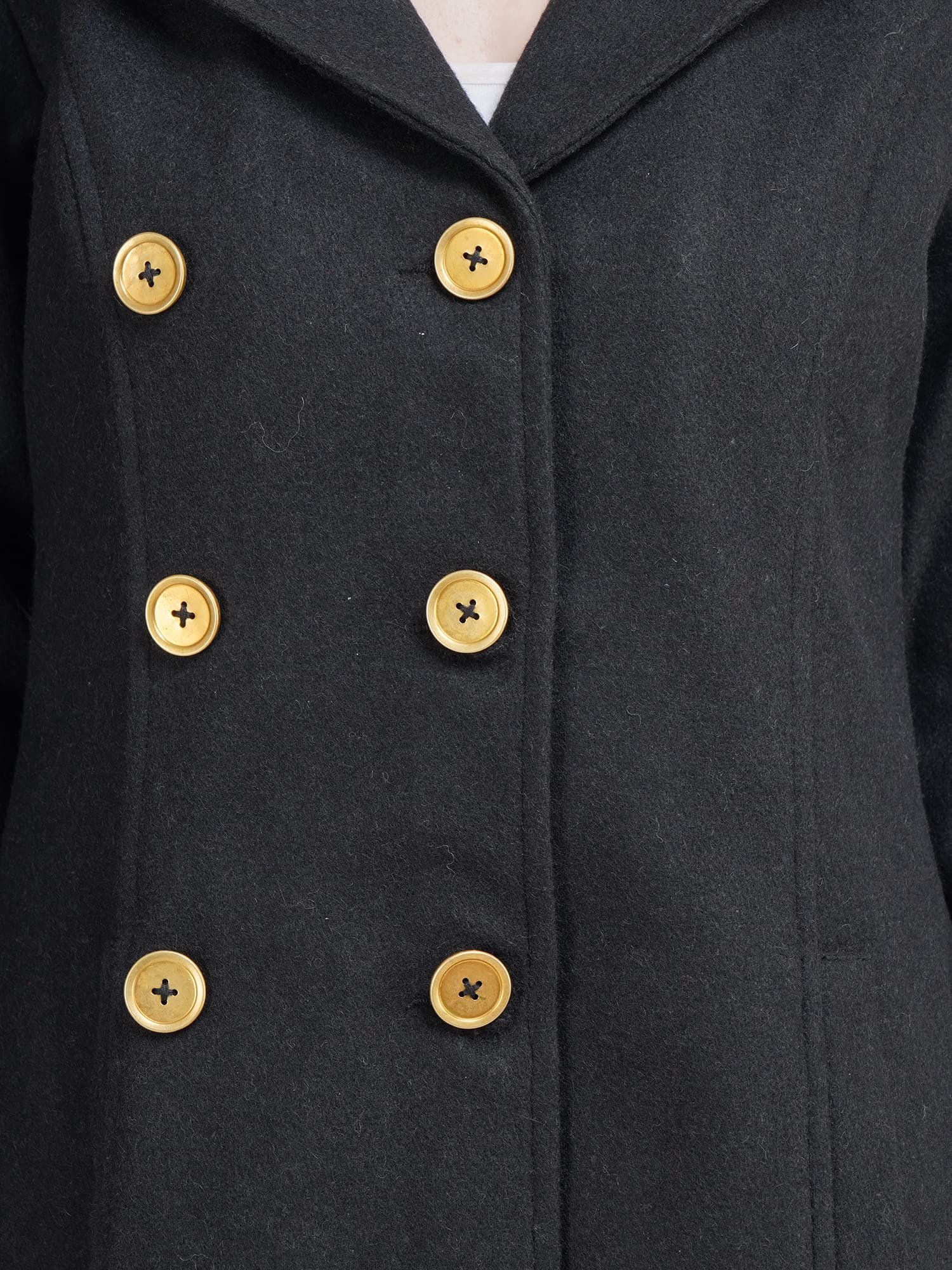 Women's Double Breasted Knee Length Coat (Black) - Image 6