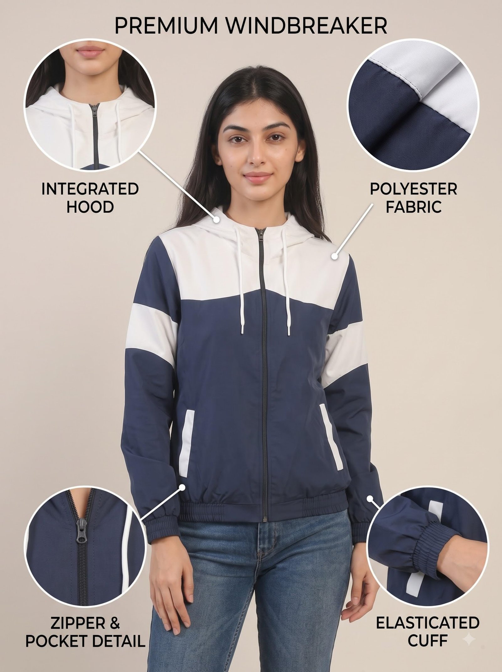 Women’s Casual Two Tone Zip Up Windbreaker Jacket - Image 7