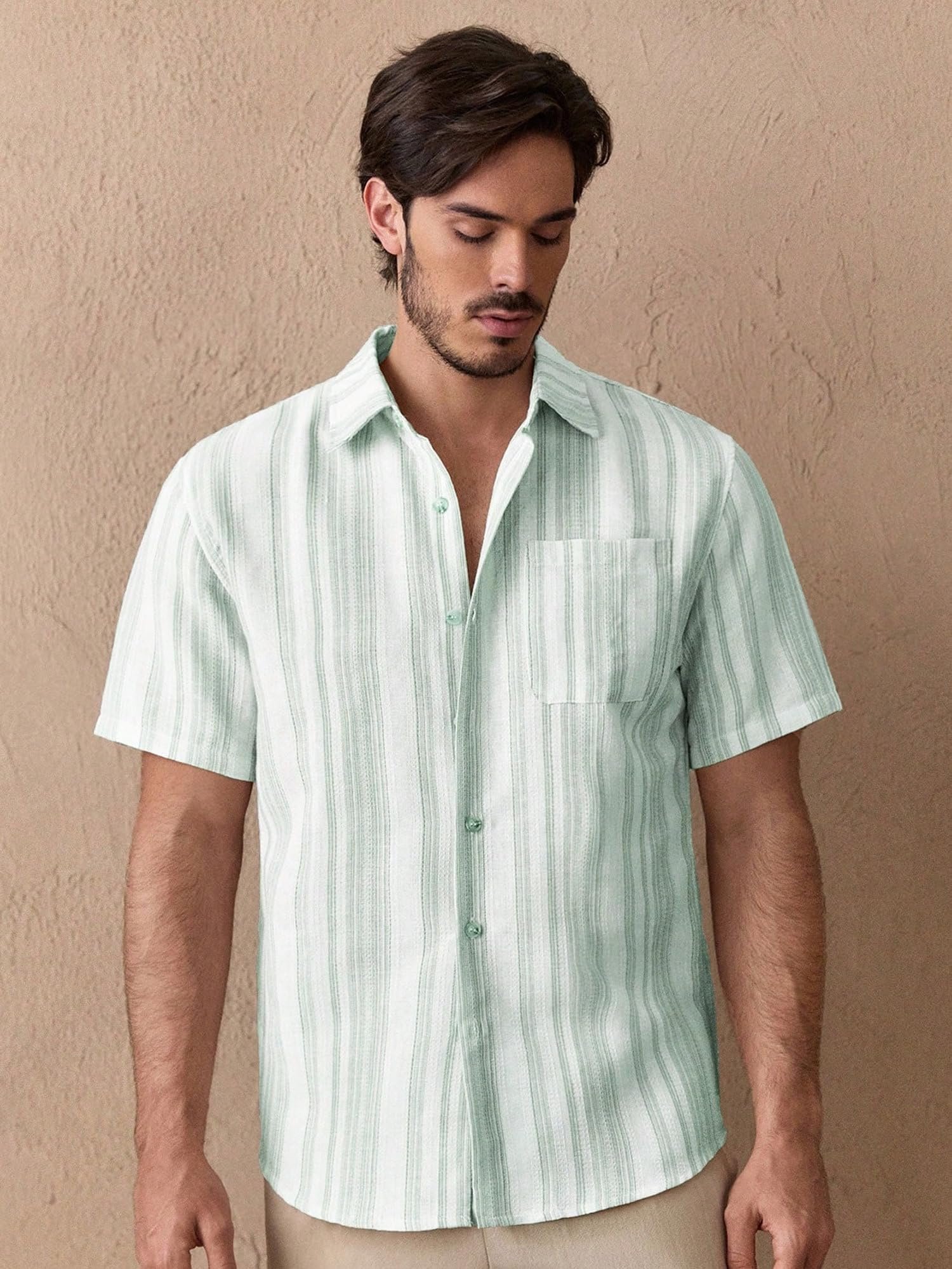 Shirt for Men || Regular Fit Stylish Shirt for Men (Lilen-Strip-Green) - Image 2