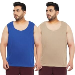 West Gate Clothing Cotton Printed Plus Size Vest for Men | Round Neck, Regular Fit, Sleeveless Plus Size | Men's Tank Top | 3XL, 4XL, 5XL | Perfect for Workouts Gym | Beige | Combo Pack of 2
