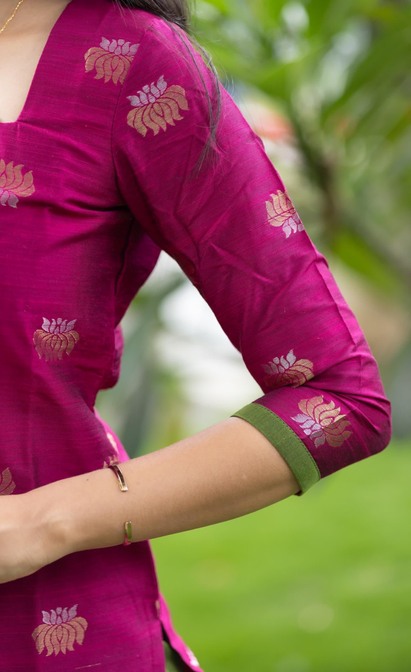Women's Beautiful Kanchi Cotton Salwar Suit And Zari With Zalar Work kurti Set with Round Neck,Short Sleeve Traditional Kurti set For Any Occasion (IN, Alpha, 2XL, Regular, WOMEN, RANI PINK) - Image 6